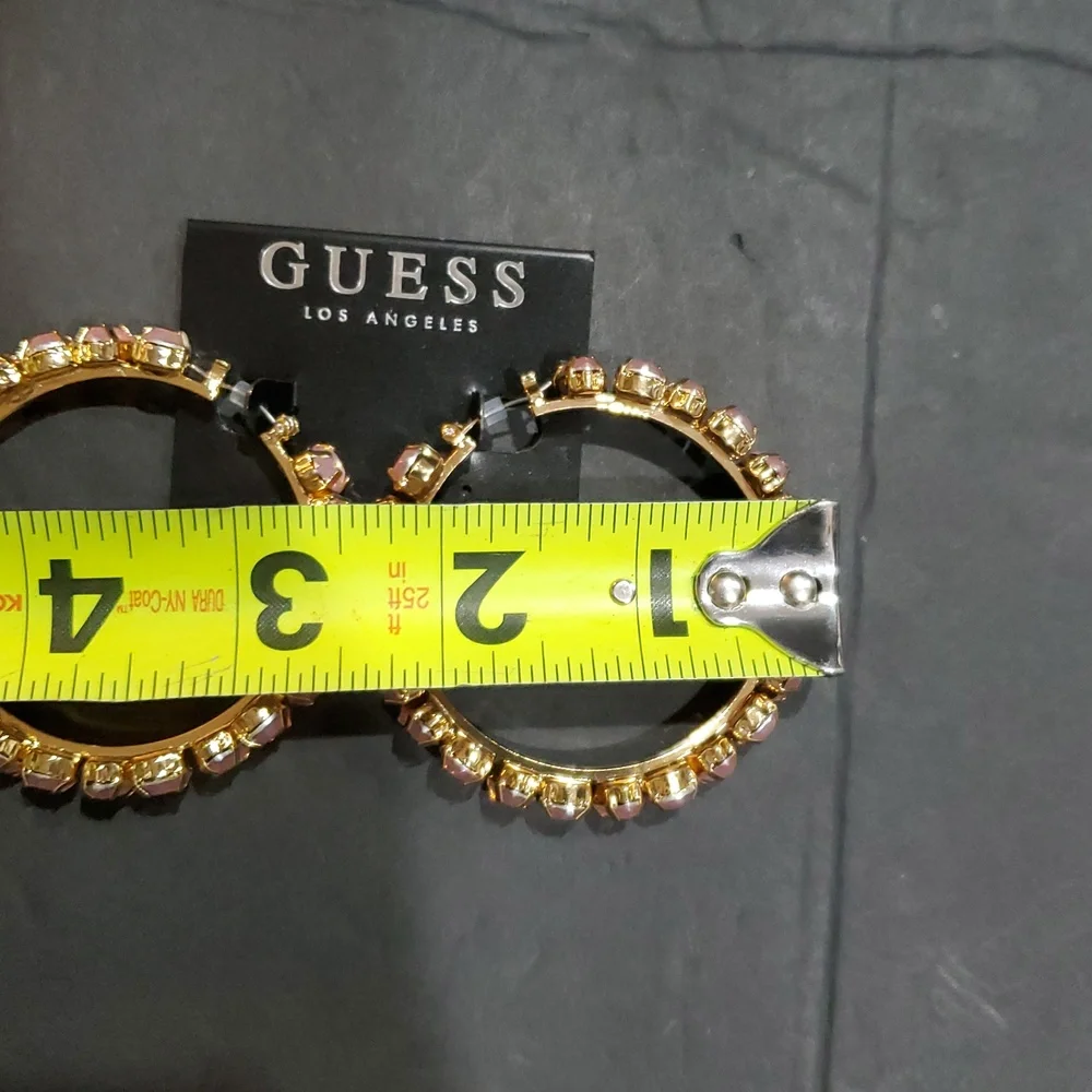 Guess pink crystal gemstone studded bling hoop earrings brand‎ new